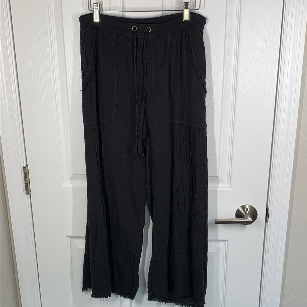 XCVI Wearables black cotton wide leg crop boho pants size small